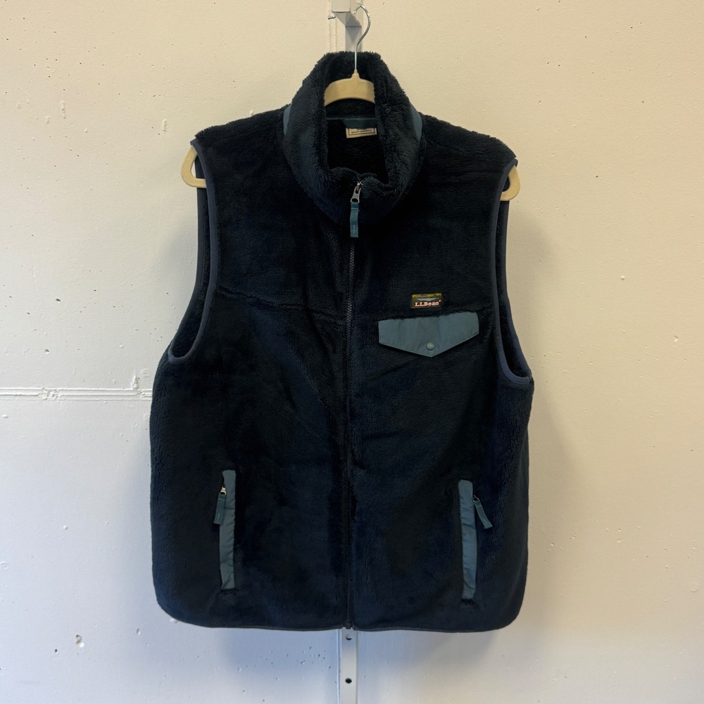 L.L. Bean Mens Hi-Pile Fleece Vest Navy Blue Full Zip Large 508269 Gorpcore